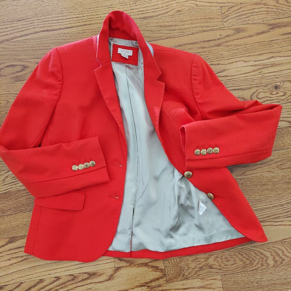 J Crew - Sz. 2 - Warm Orange Blazer/Jacket with Gold Buttons - Wool Blend